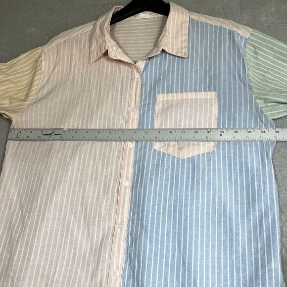 Entro Button Down Top Womens Large Multicolored Colorblock Stripe Button Down - Picture 7 of 13